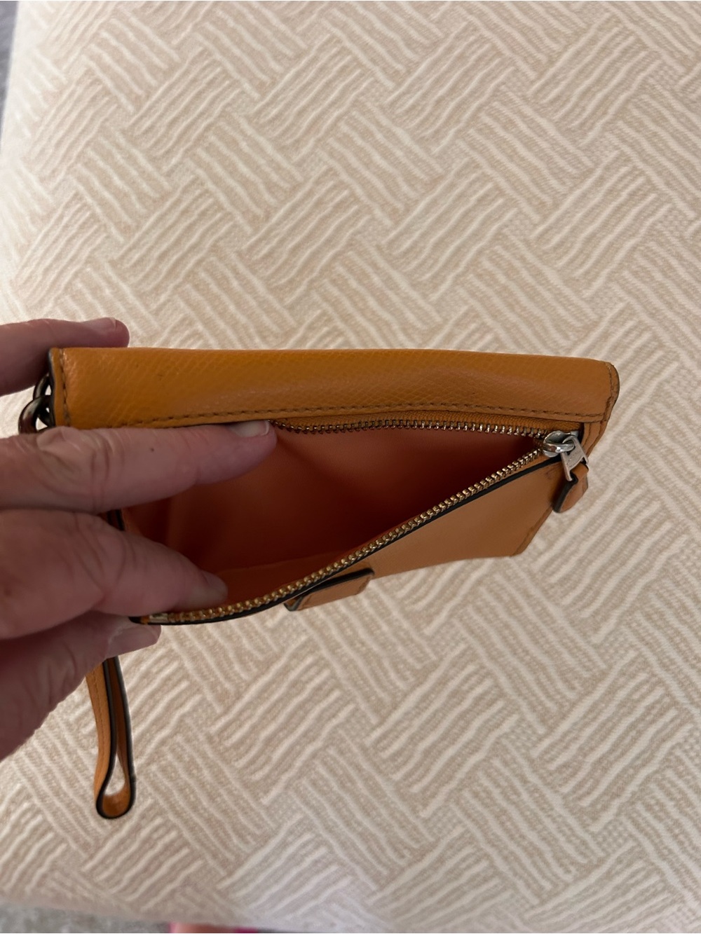 Coach wristlet wallet with snap closure. Yellow/orange pebbled leather. EUC - Picture 3 of 9